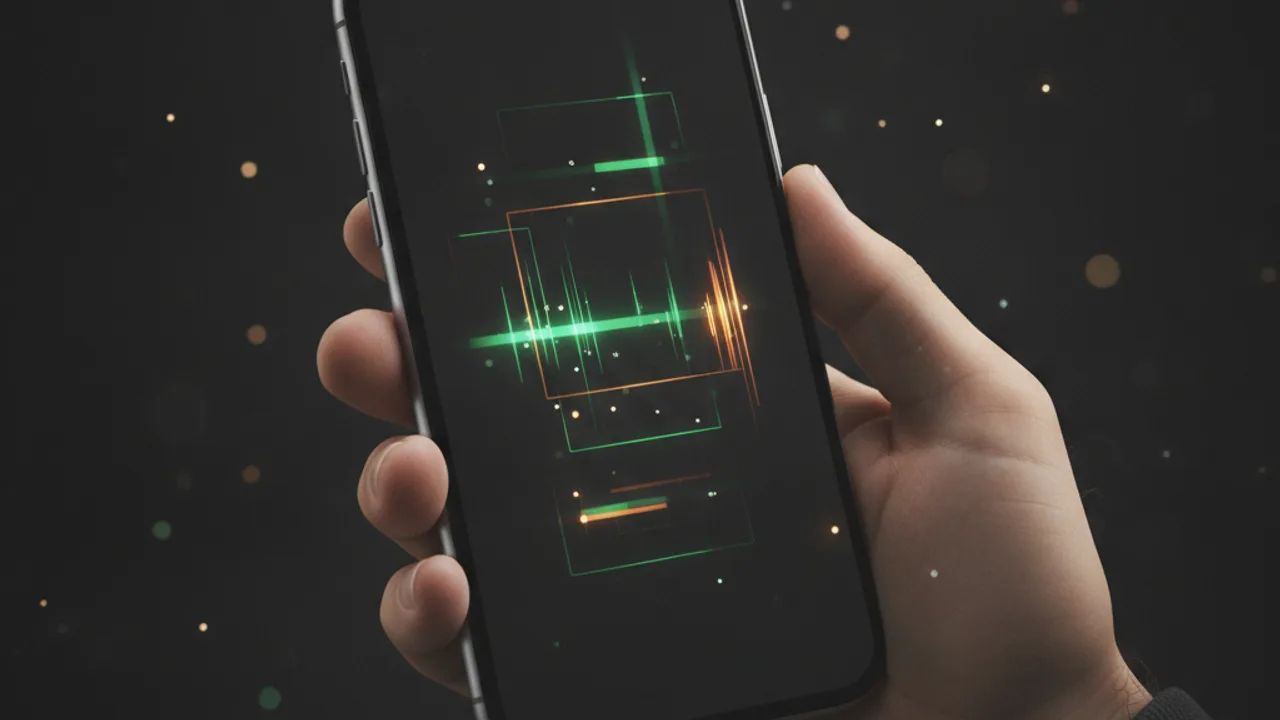 Karanlık ortamda telefon ekranında soyut veri grafikleri